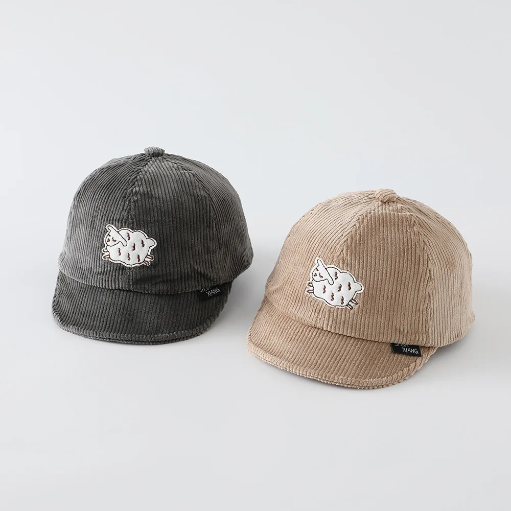 Autumn Children Retro Cartoon Sheep Peaked Cap Boy Baby Patch Corduroy Hats Girl Infant Short Eaves Baseball Caps Kid Casual Hat