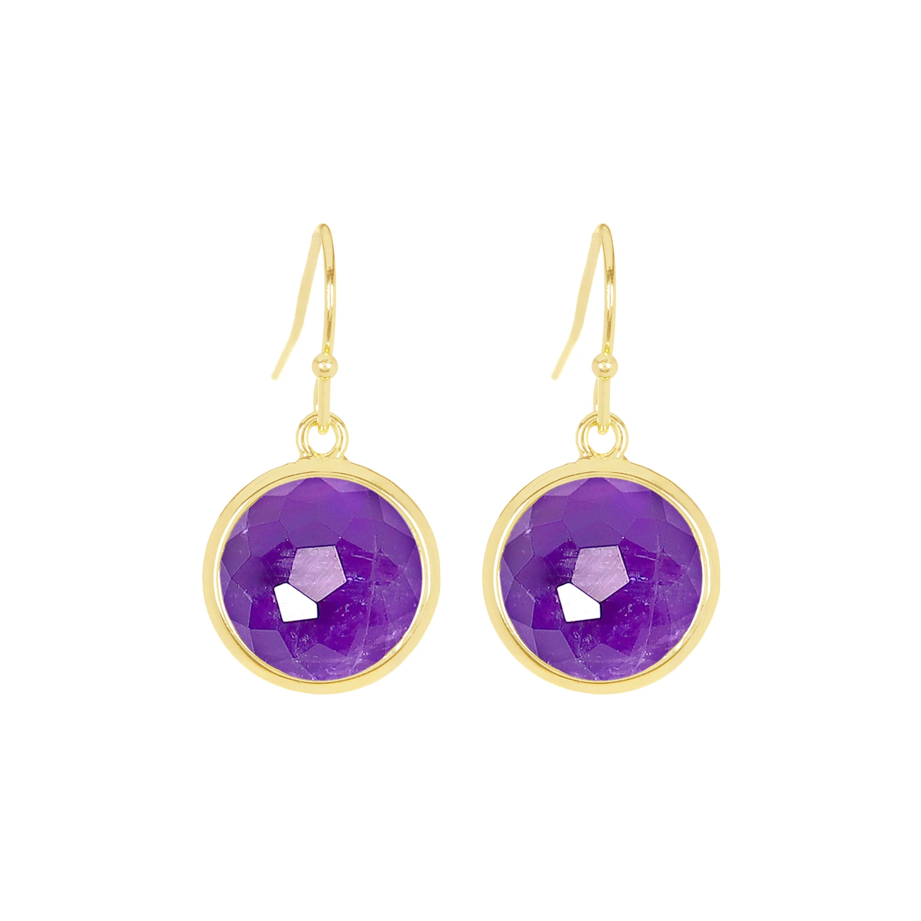 

Natural Amethyst Fancy Cut Round Drop Earrings Gemstone Earrings for Women