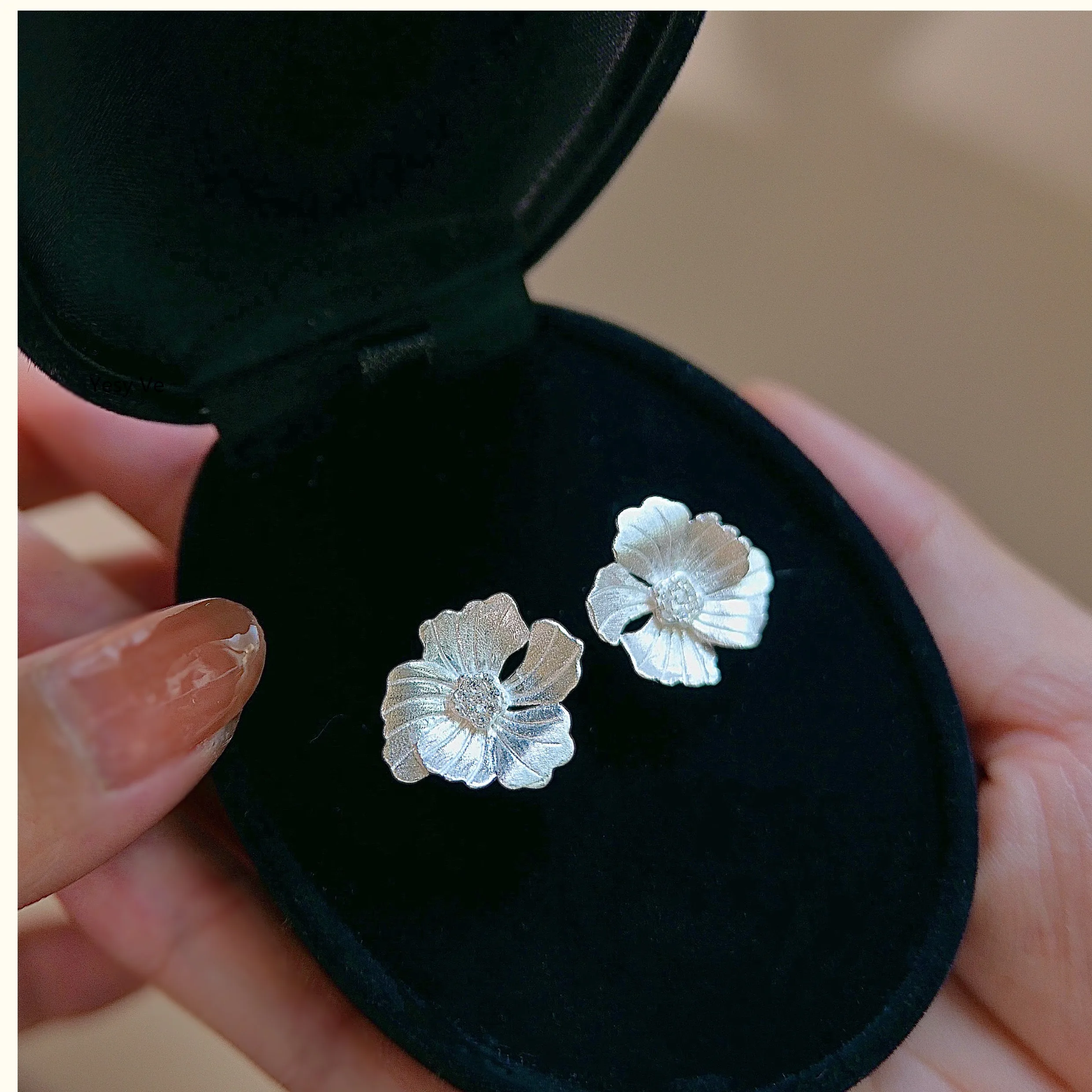 Yesy Ve-Women's 925 Silver Flower Stud Earrings, 100% Silver, New Arrival