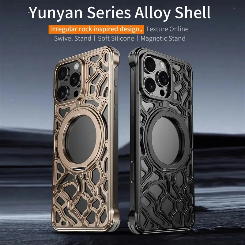 

For iPhone17 15 16ProMax Magnetic Metal 360° Invisible Bracket Phone Case For Magsafe Aluminum Alloy Shockproof Protective Cover