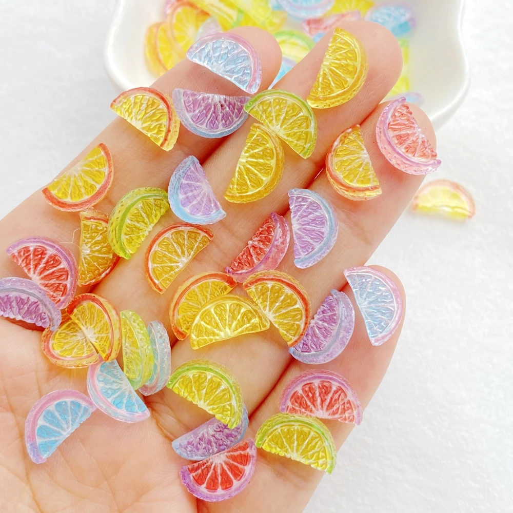 50Pcs Cute Cartoon Mini Colorful Orange Slices Nail Art Resin Designer Charms DIY Craft For Nail 3D Decorations Jewelry