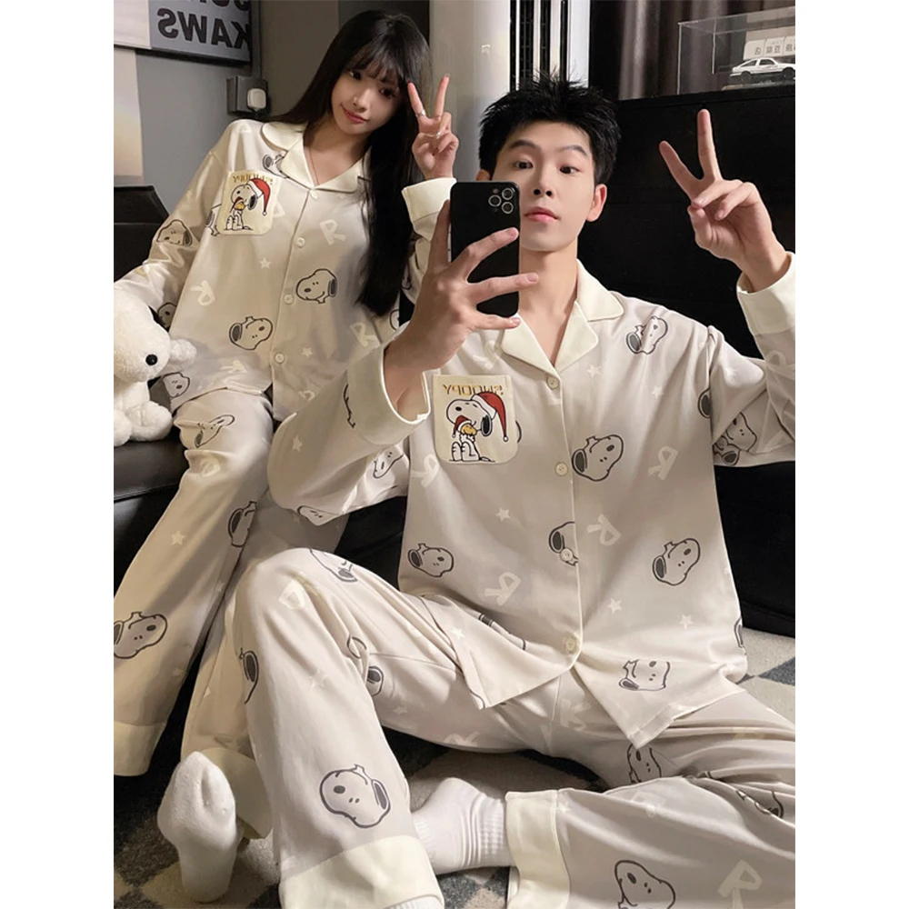 Anime Snoopy 2026 New Long Sleeve Pjs Couples Sleepwear Women's Home Clothes Set Men's Cartoon Outfit Casual Loose Homewear Set