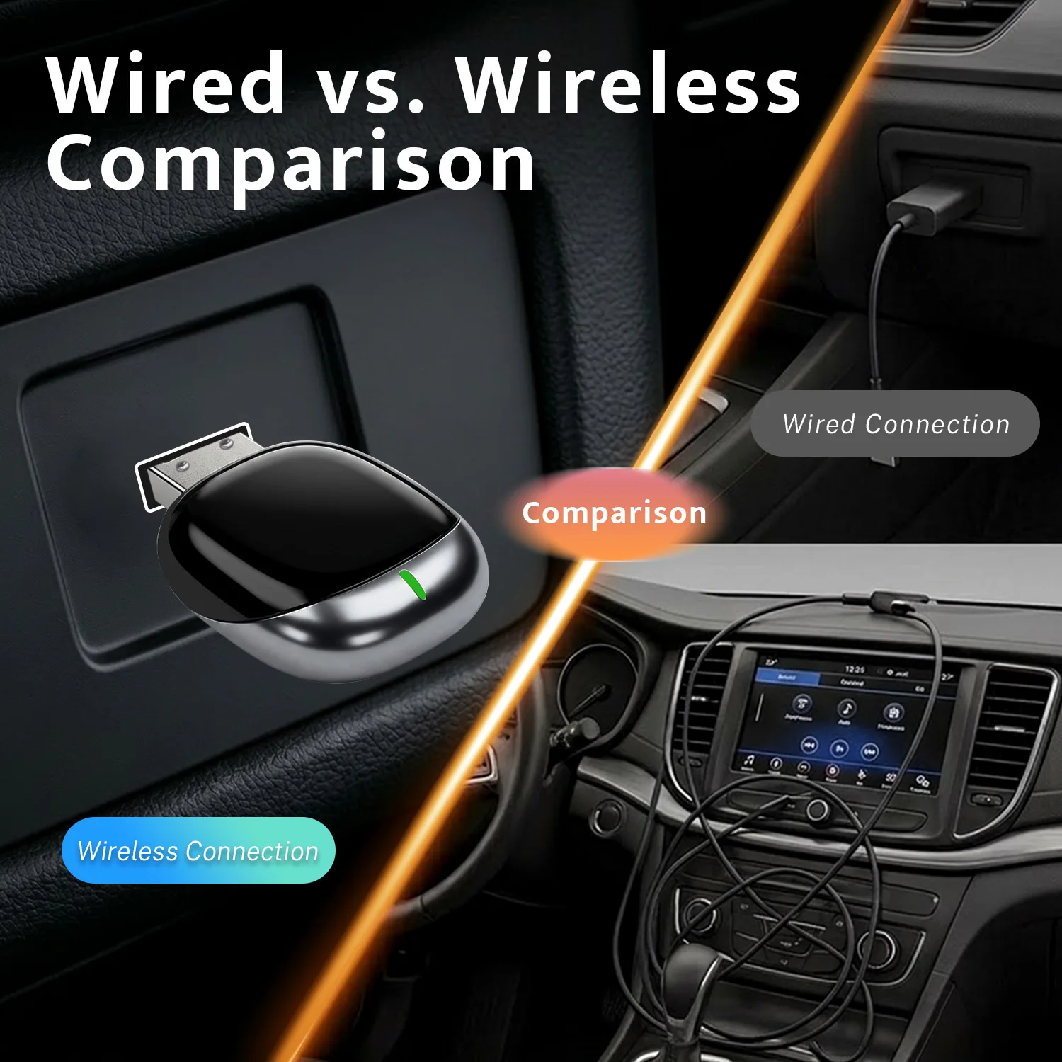 2in1 Wireless CarPlay Android Auto Adapter Upgraded AI Smart Box Auto Adapter Plug Play Universal for VW Toyota Honda Ford Benz