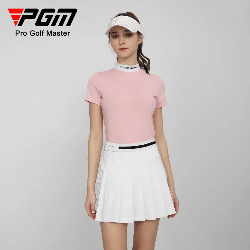 PGM Golf Women's Short Sleeve T-shirt with Sports Function Fabric, Contrasting Colors To Look Thin, Summer Women's Clothing