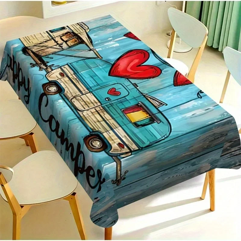 1 piece pack. Happy camper. Floral forest pattern camping tablecloth - suitable for family gatherings, kitchenxzj