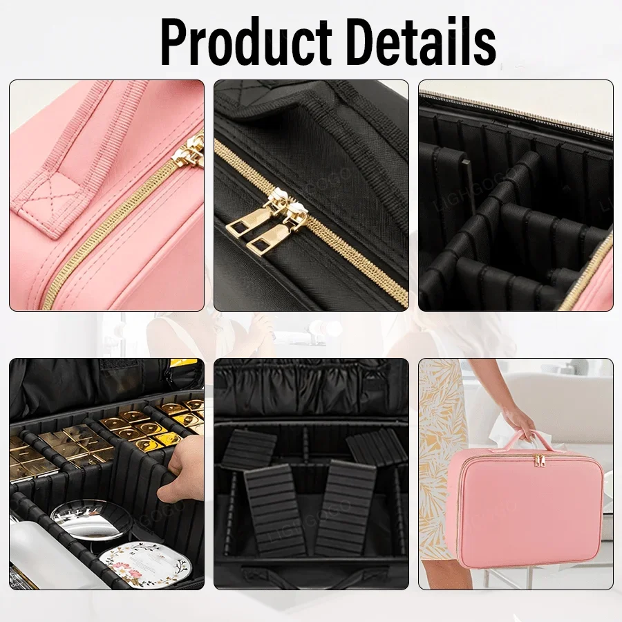 A Single-Piece Cosmetic Travel Case With A Detachable Mirror And An LED Light (3 Adjustable Brightness Levels).
