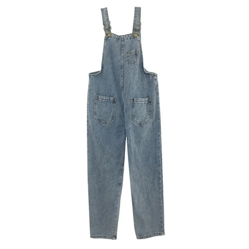 Women Clothes Solid Color Denim Jumpsuits Spring Summer Rompers Overalls New Hole Loose Jean Pant Female Casual Back Strap Pants