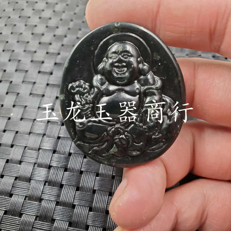 Jade Pendant Xinjiang Hetian Ink Jade Buddha Pendant Dark Green Serpentine Jade Maitreya Buddha Pendant Jade Buddha Statue Jade