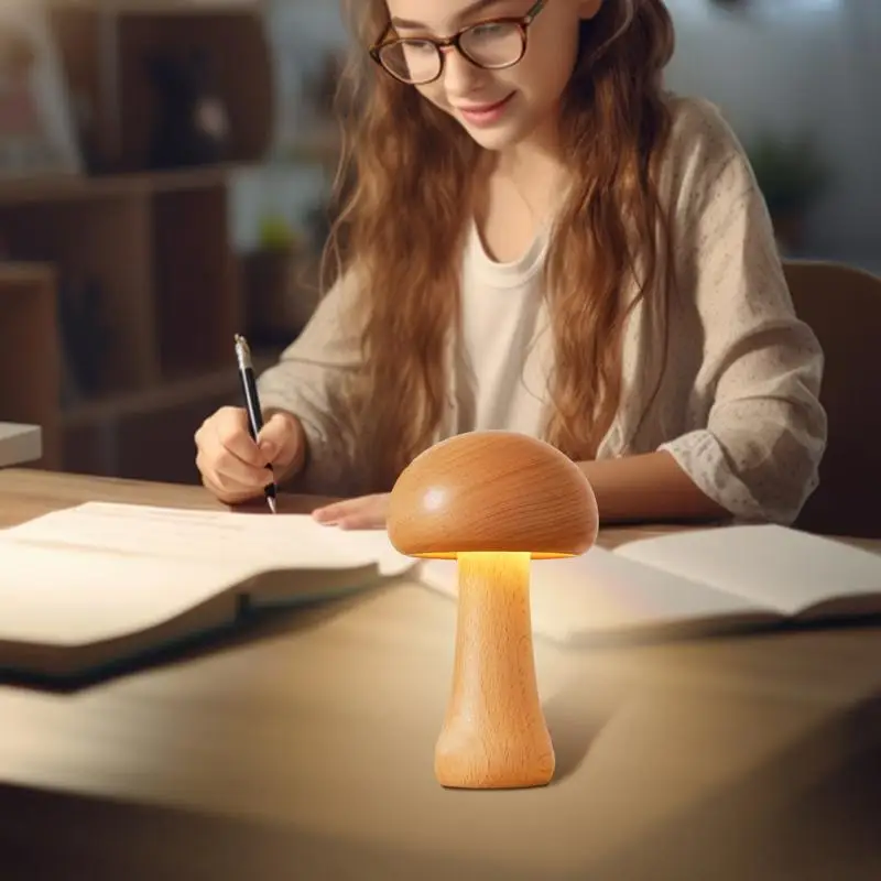 Mushroom Touch Lamp Mushroom Lamp Touch Dimmable Desk Lamp Ambient Lighting Bedside Lamps Wooden Reading Light Cute LED Night