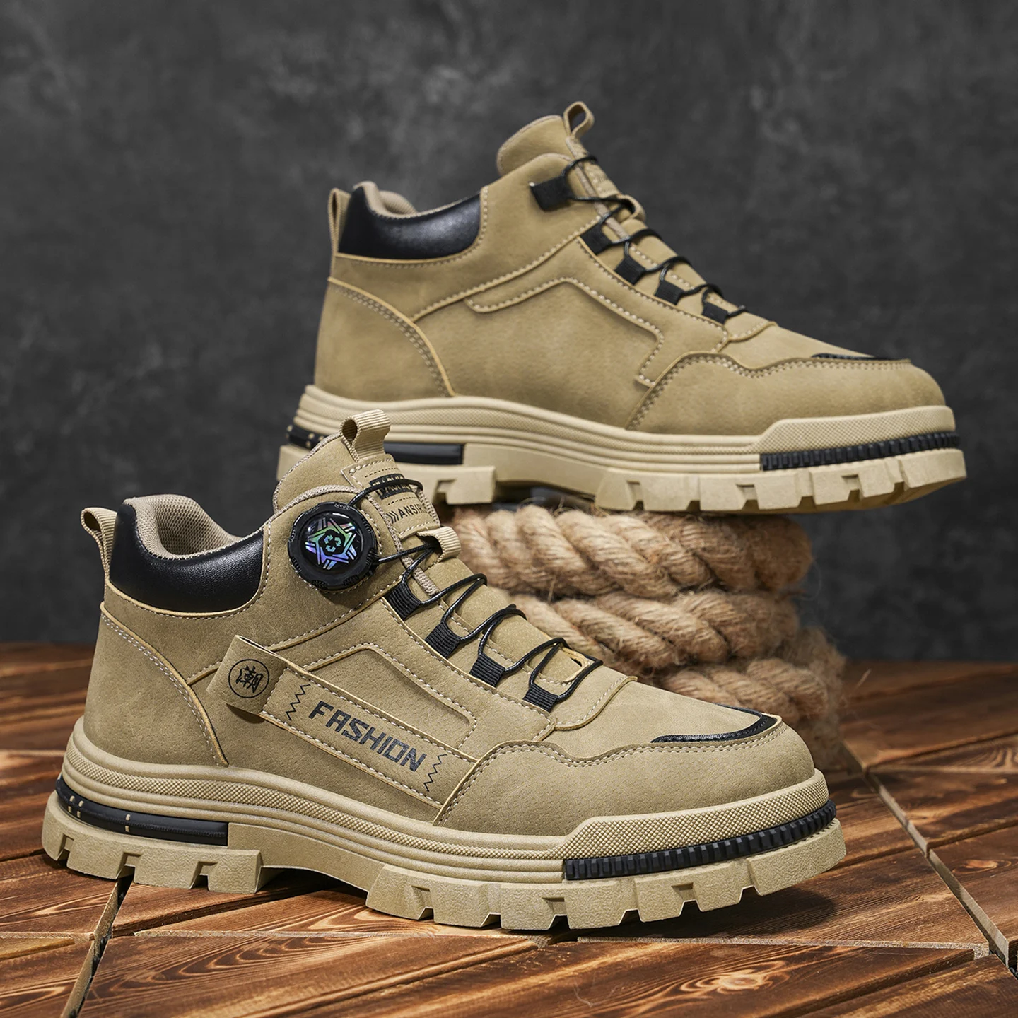 

High-top men's versatile and comfortable hiking boots, outdoor fashion trendy thick-soled casual sports shoes