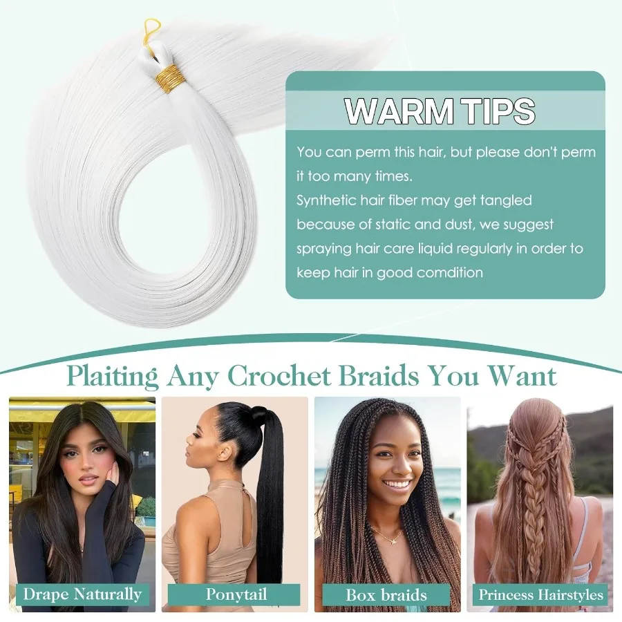 24 بوصة العظام مستقيم تجديل الشعر 150 جرام 3 حزم الأبيض ارييل ذيل حصان ملحقات أومبير لينة الشعر الاصطناعية للنساء G60 24 Inc