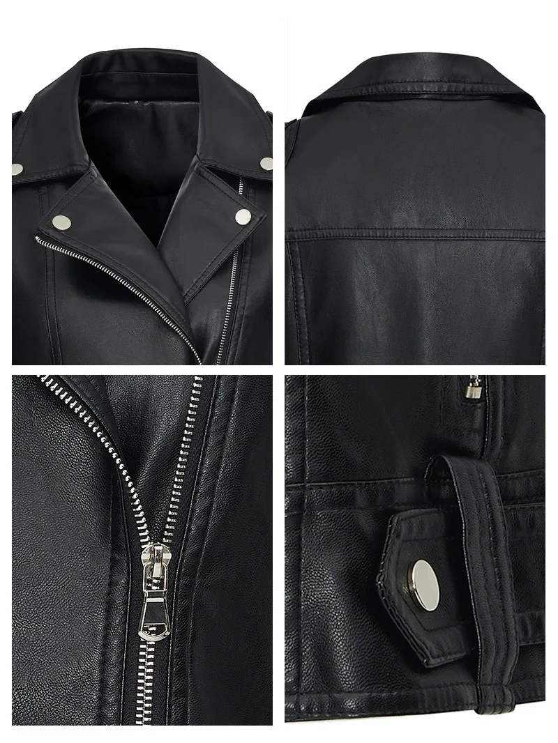 Fashion suit lapel leather vest 2026 new women's versatile slim fit motorcycle suit punk black jacket