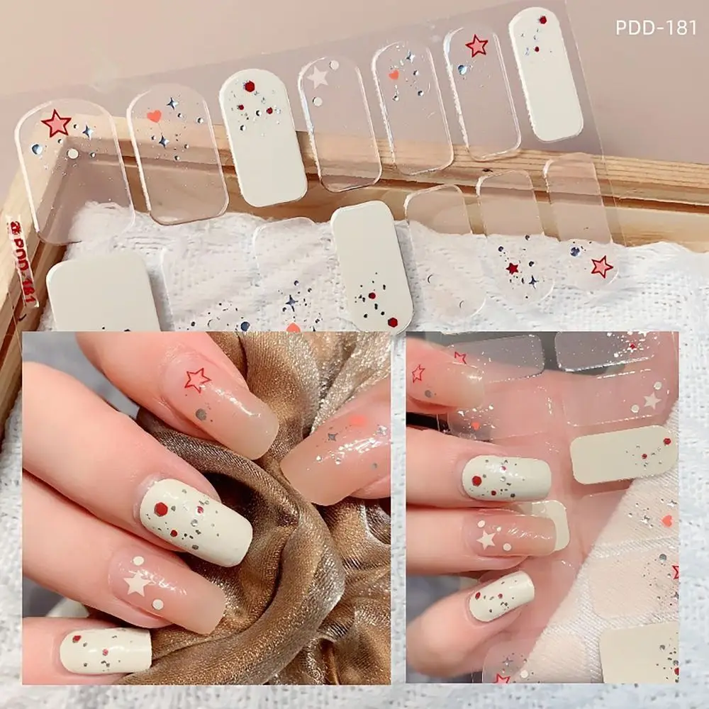 Adesivos de unhas em gel, à prova d'água, com 14 tiras, com motivos florais, para cobertura total, para aplicação de esmalte em gel, para criação de n
