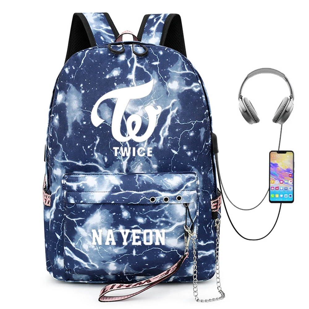 Kpop dwa razy plecak Mochila USB ładowanie szkolna torba na laptopa o dużej pojemności podróżny plecak studencki NaYeon Merchandise