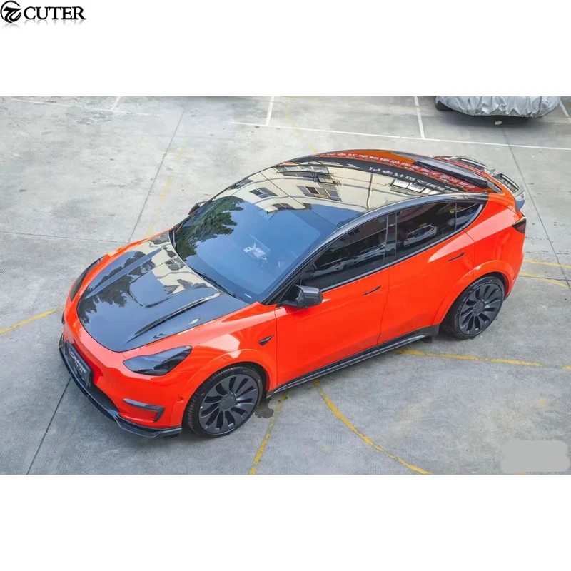 Model Y Carbon Fiber Front Lip Rear Diffuser Side Skirts Hood Bonnet Rear Spoiler Wheel Eyebrow for Tesla Model Y Car body kit