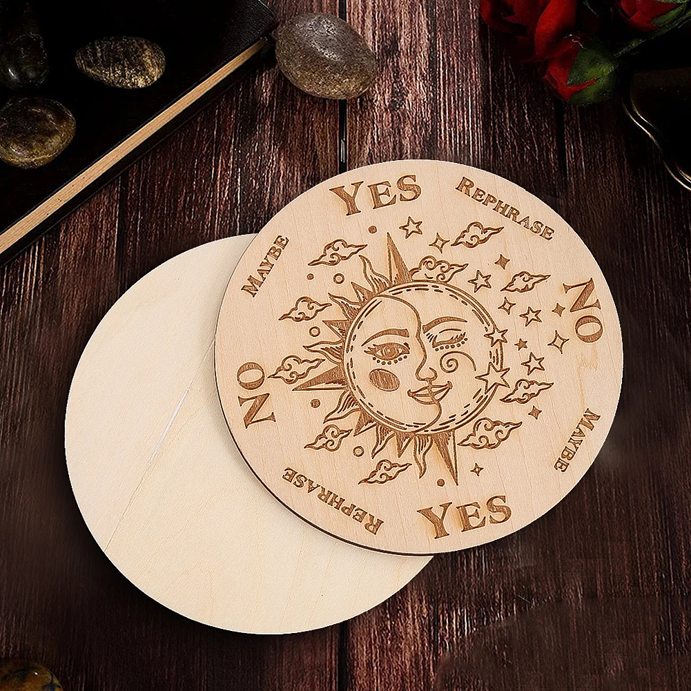 Round Wooden Boards Laser Carving Sun Conjunct Moon Equipartition Pendulum Board Magics Decision Plate Creative Altar Supplies