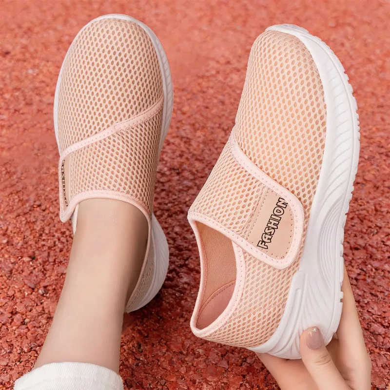 Summer Plus Size Breathable Mesh Women's Work Shoes Adjustable Velcro Comfortable Non-slip Walking Sneakers Zapatillas De Mujer