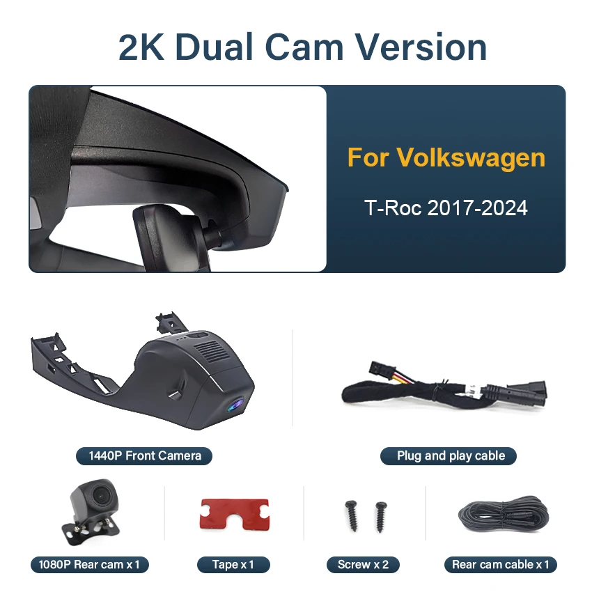 Nieuwe 4K Wifi Auto DVR Video Recorder Plug en Play Dash Cam Camera voor Volkswagen VW T-Roc AC7 A11 2017-2020 2021 2022 2023 2024