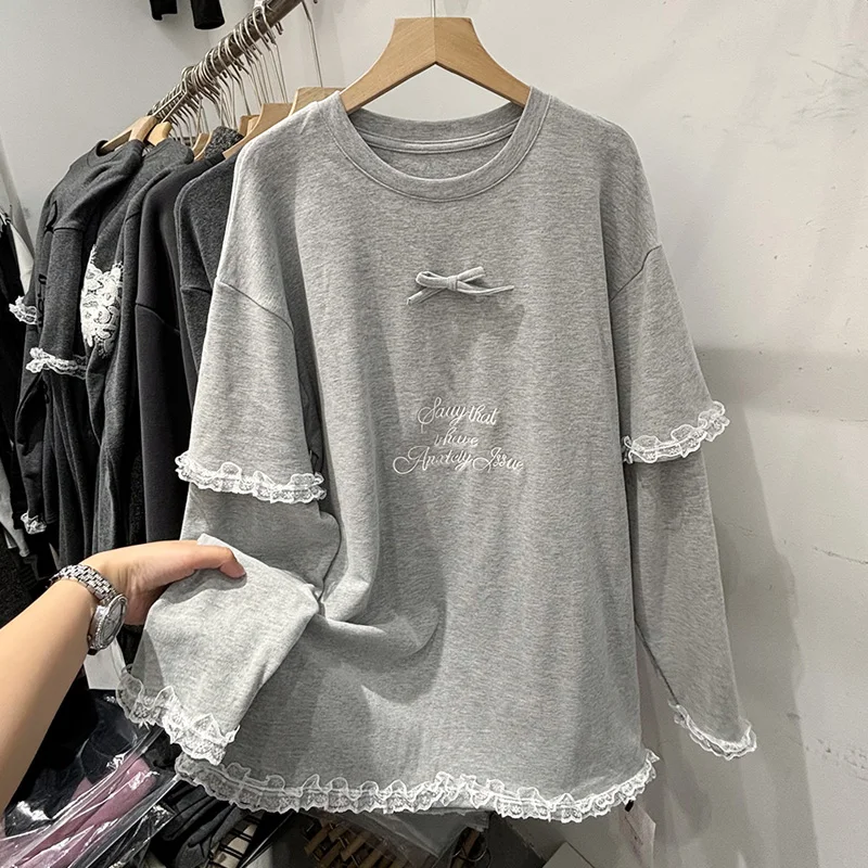 

plus Size Women's Thickened Long Sleeve T-Shirt Korean Style Loose Fit Spring Autumn Winter Slimming Top Knot Design