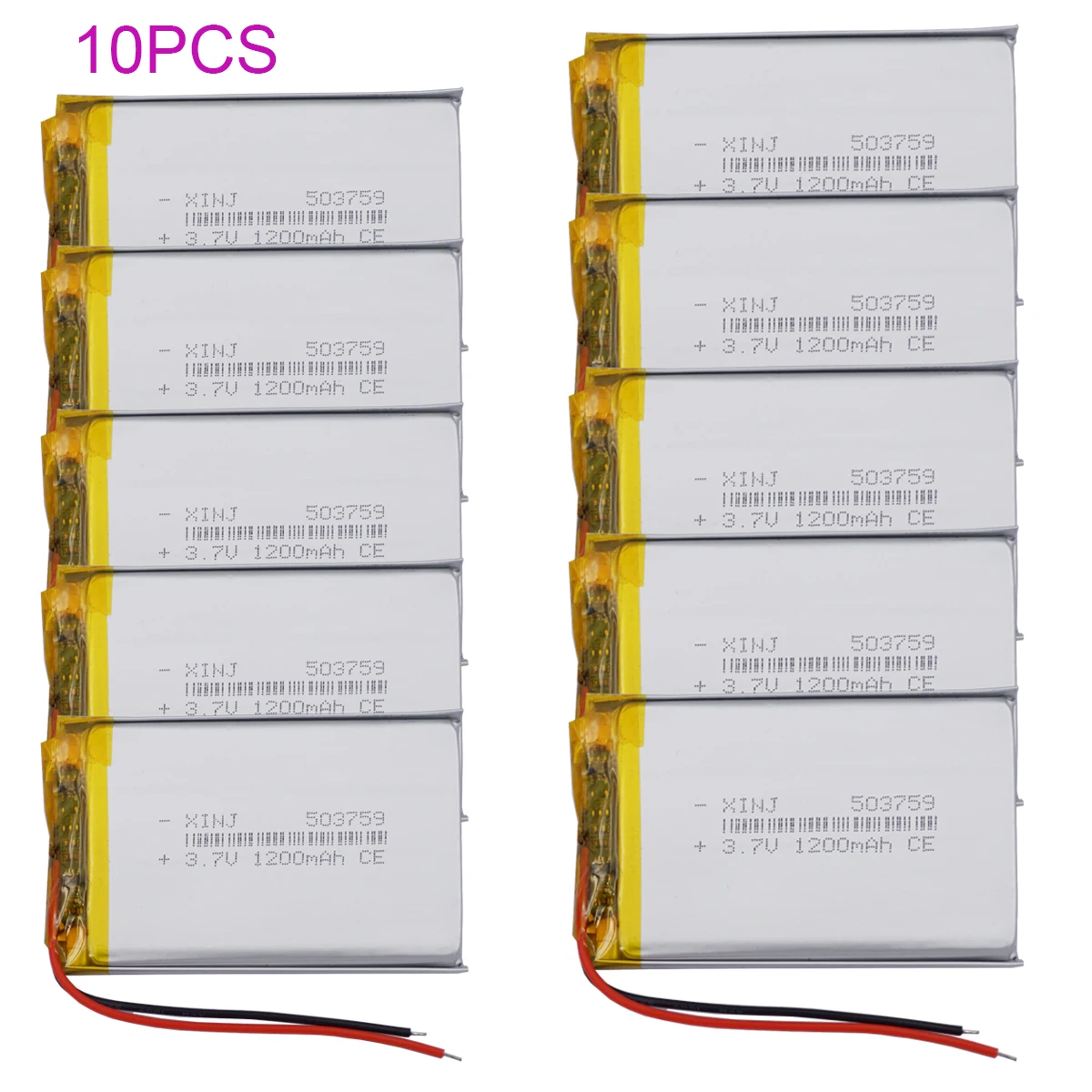 

10pcs 3.7V 1200mAh 4.44Wh Li Lithium Lipo Battery Cell 503759 For GPS MP3 Camera Bluetooth Speaker Driving Telephone Tablet PC