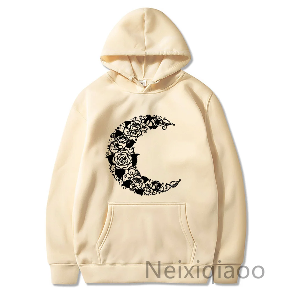 Plus Size Rose Moon Print Women Men Clothing Autumn Winter New 2023 Oversize Sweatshirt Fashion Cartoon Female Streetwear Tops