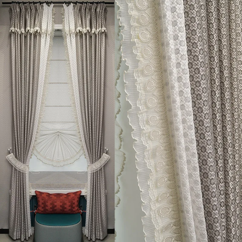 

European Gray Tulle Luxury Curtain for Living Room Blackout Bedroom Lace Embroidery Screen Sheer Yarm Villa Elegant Fashion Door