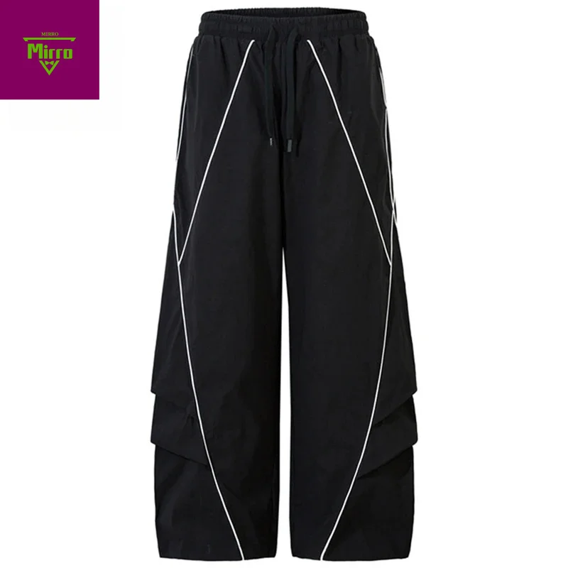 

【Mirrordust】Striped Loose Pants Streetwear Oversized Sweatpants Joggers Black Wide Leg Sports Pants Trackpants