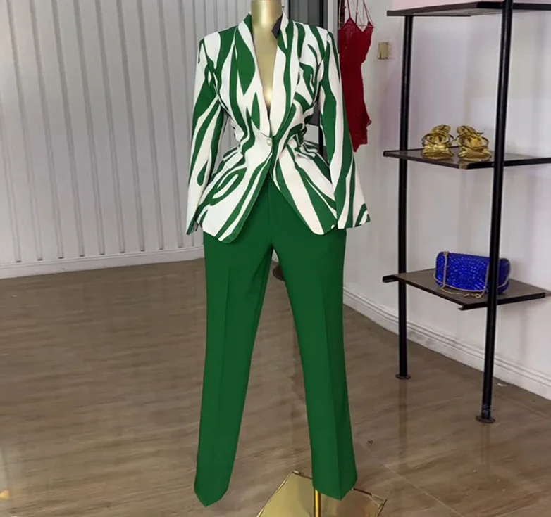 Women's clothing 2025 summer new sweet and fresh printed small suit, high waisted straight leg pants, fashionable casual set