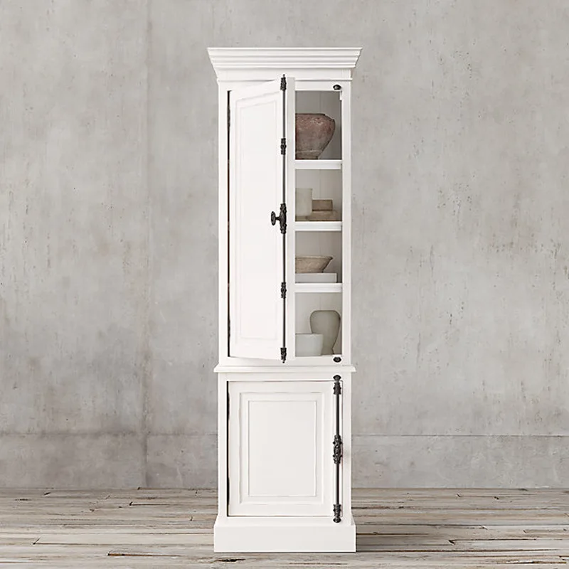 American solid wood single door bookcase retro display cabinet wine cabinet dining side cabinet Nordic glass door simple locker