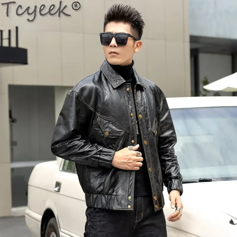 

Tcyeek 100% Genuine Leather Real Sheepskin Coat Spring Fall Short Casual Leather Jacket Men Fashion Men's Clothing Jaqueta Couro