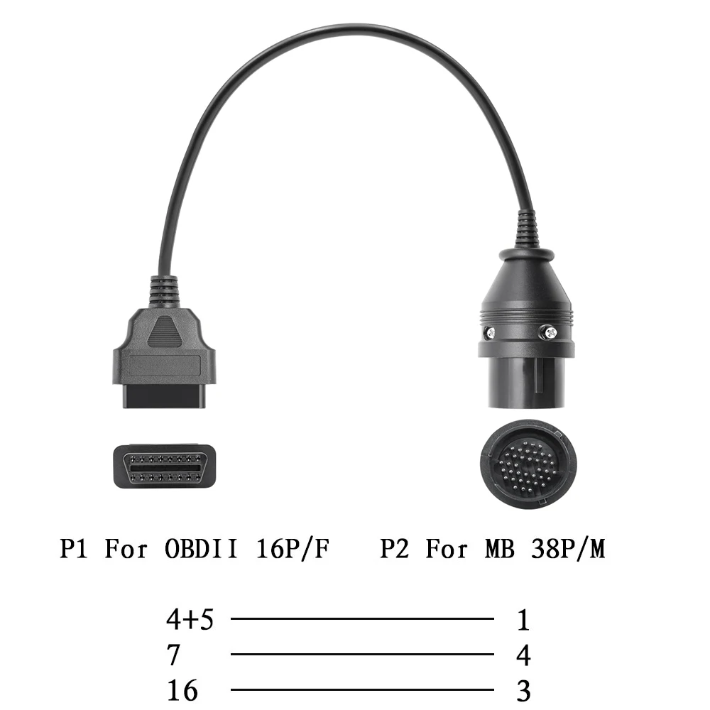 For Mercedes 38Pin to 16Pin Female Connector OBD OBD2 OBDII Diagnosis Connector Extension Cable adapter For Benz