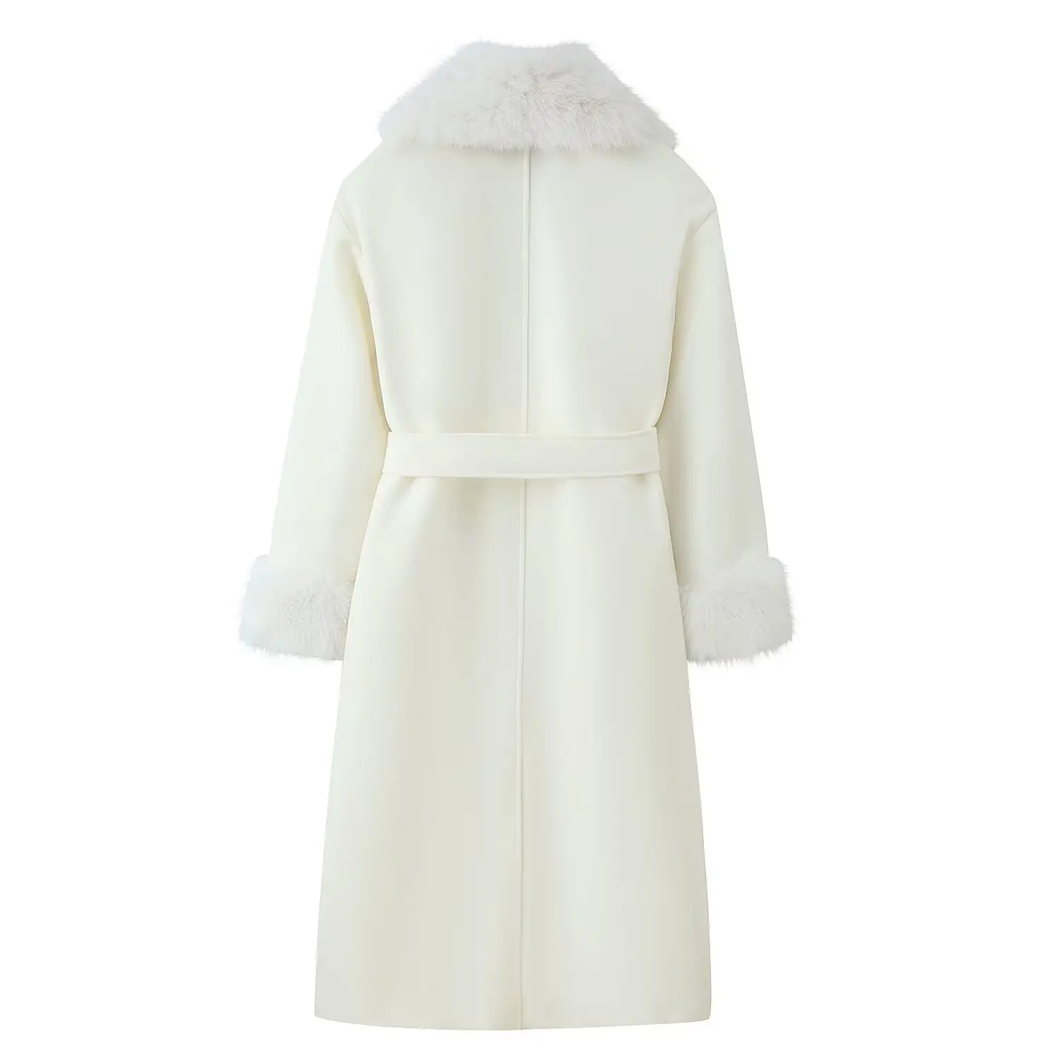 سترة نسائية أوروبية وأمريكية عصرية لخريف وشتاء 2025 بياقة كبيرة من الفرو بقصة ضيقة وخصر للتخسيس سترة طويلة جدًا #4