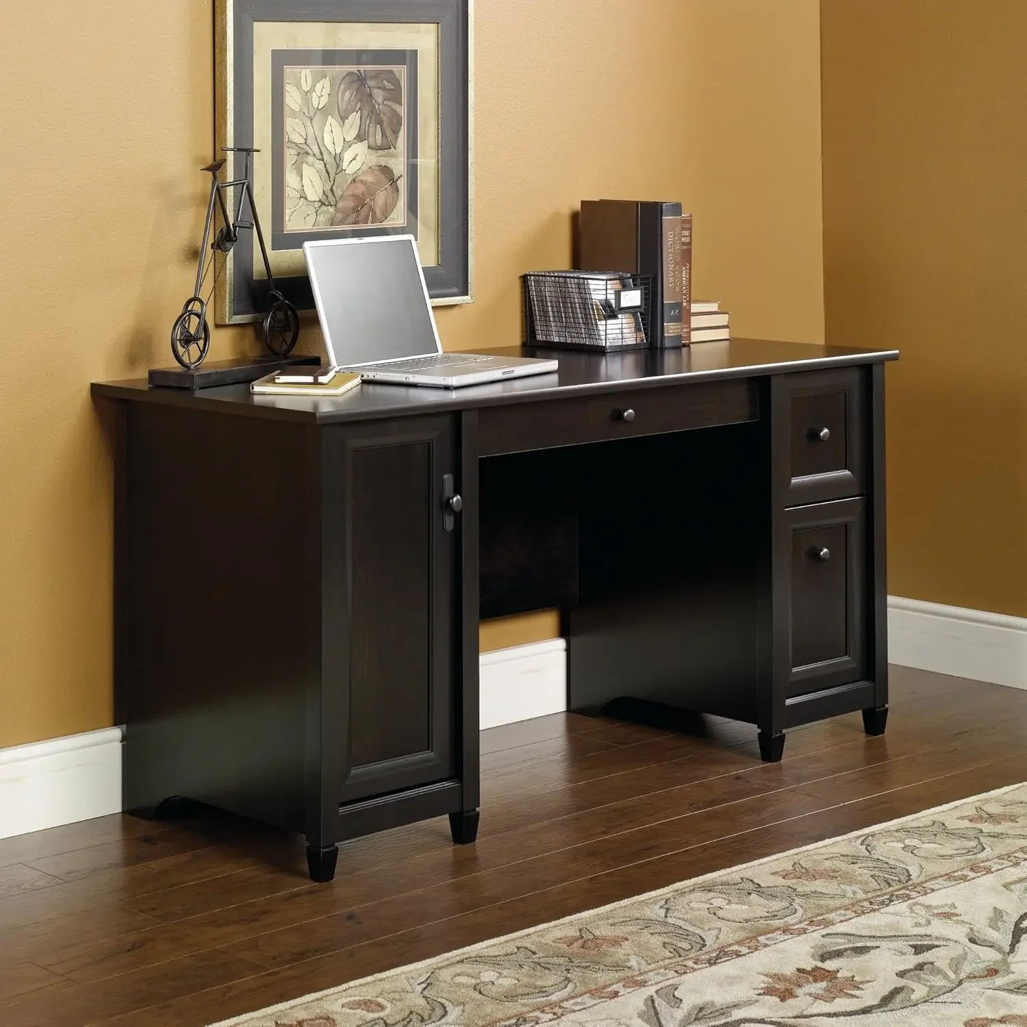 [New Arrival!]Edge Water Computer Desk with Storage Drawers, Home Office, L: 59.06" x W: 23.23" x H: 29.02", Estate Black