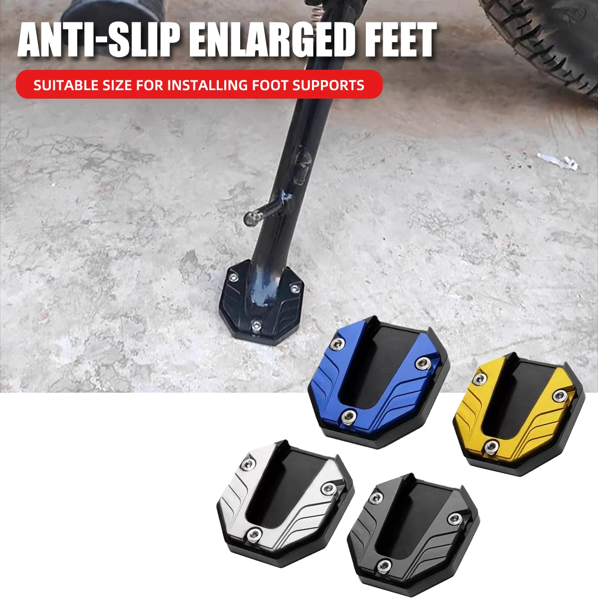 1x Motorrad Seitenständer Abdeckung Aluminiumlegierung Motorradständer Pad Universal Fahrrad Fußverlängerung Ständer Zubehör balck