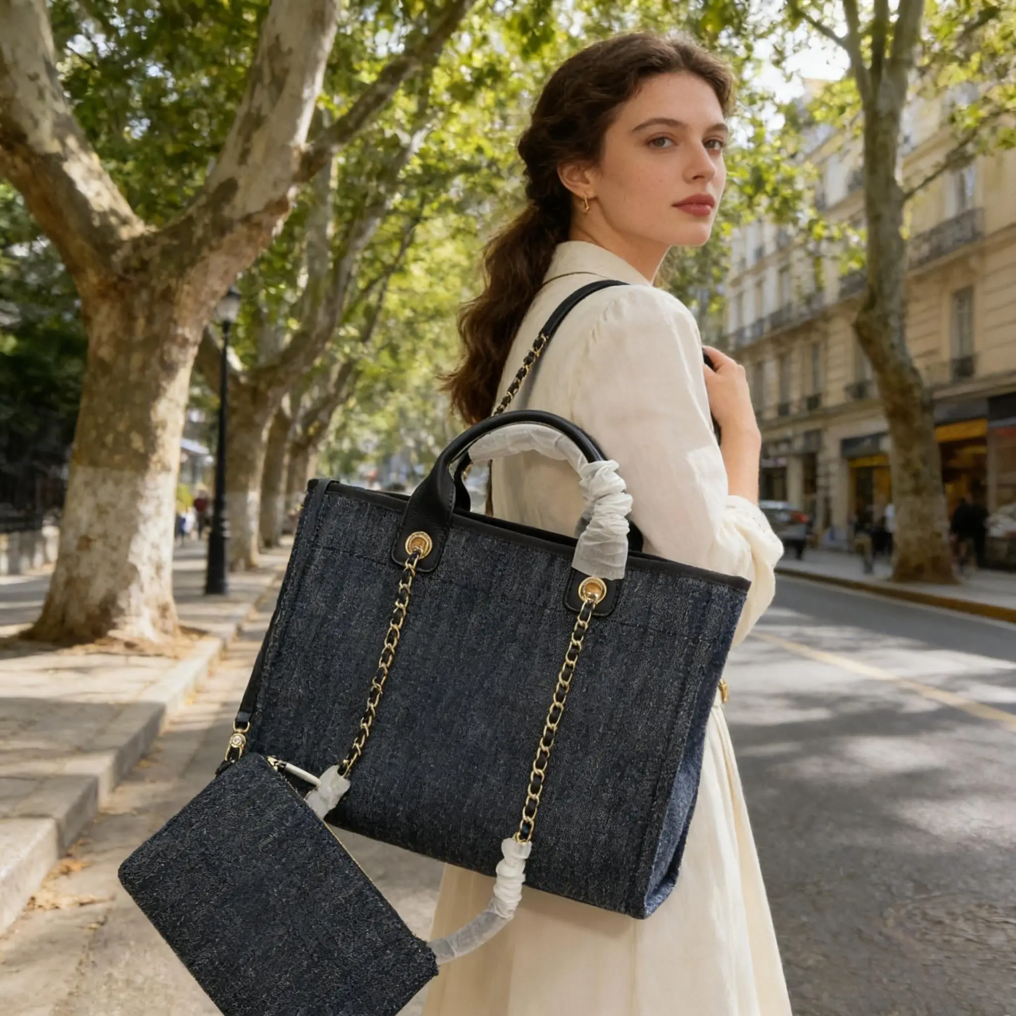 Luxury design women's black handbag canvas tote bag work bag women's travel bag