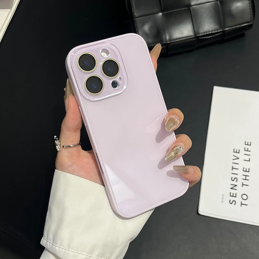 حافظة هاتف زجاجية خلفية لهاتف آيفون 17 16 15 14 13 برو 12 11 ماكس بلون 16Pro 17Pro 15Pro حافظة هاتف صلبة 14Pro 13Promax