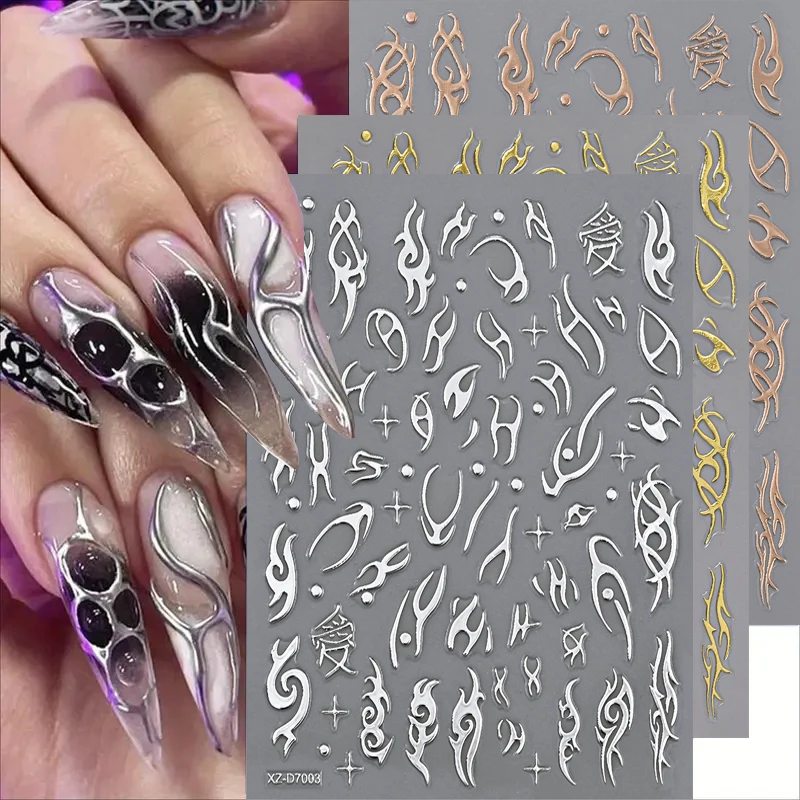 1 قطعة الذهب والفضة كول الطوطم فاينز مسمار الفن ملصقات Y2K الشرير القوطية لهب مسمار المتزلجون غير النظامية خطوط فاتنة المشارب مسمار العرض *