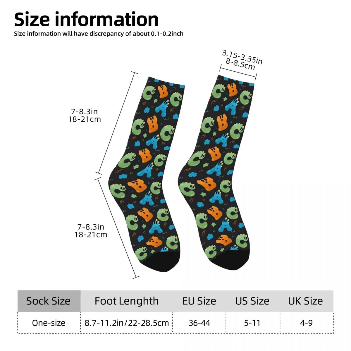 Cute Alphabet Letter Monster Doodle Pattern Back To School Black Unisex Winter Socks Outdoor Happy Socks street style Crazy Sock