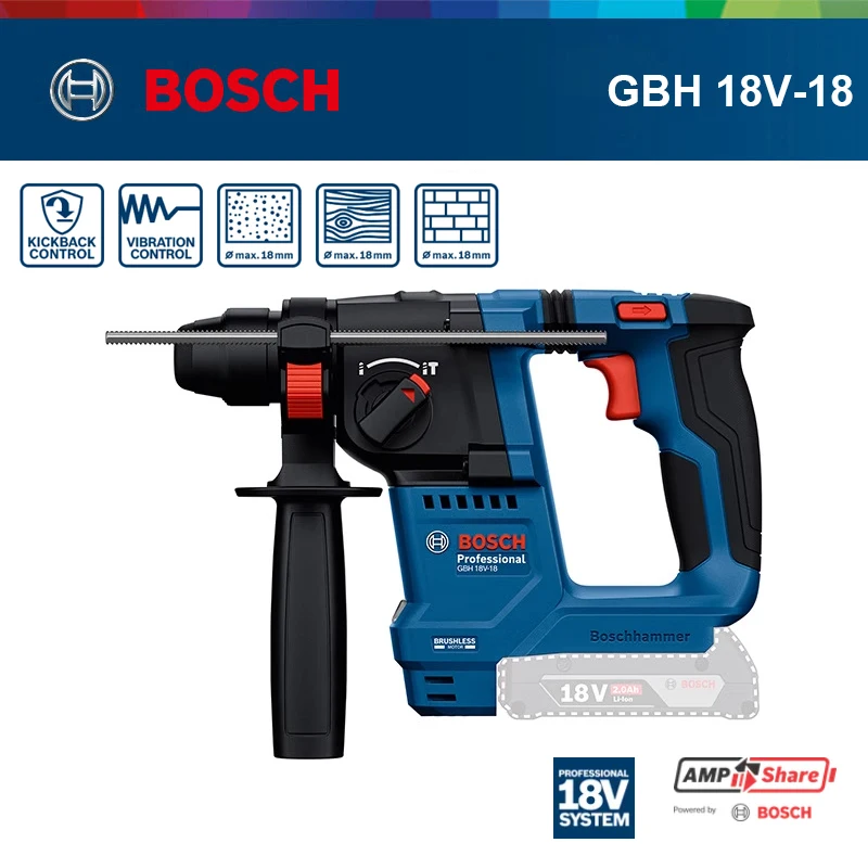 ‌Bosch GBH 18V-18 GBH 18V-18 X Lightweight Brushless Cordless Rotary Hammer Drill 2-in-1 Concrete Drilling Power Tool