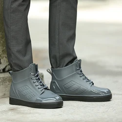 Men's Rainboots Waterproof Spring Winter Rain Shoes Men Rain Boy Water Rubber Black Ankle Boots Lace-Up Shoes 2019