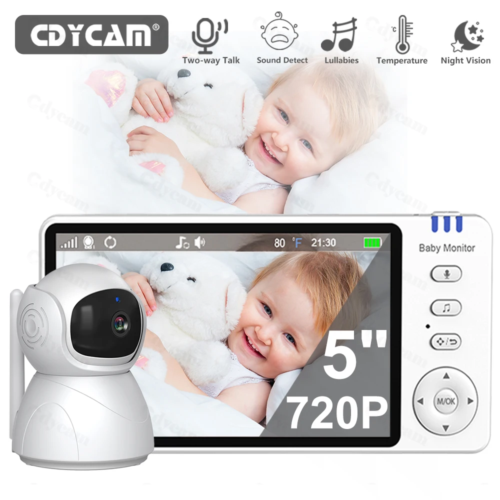 5-calowa niania wideo IPS z kamerą dziecięcą z możliwością pochylenia i obrotu Bezprzewodowa 2-kierunkowa kamera audio Night Vision Security Babysitter VOX Wake Up USB Charge