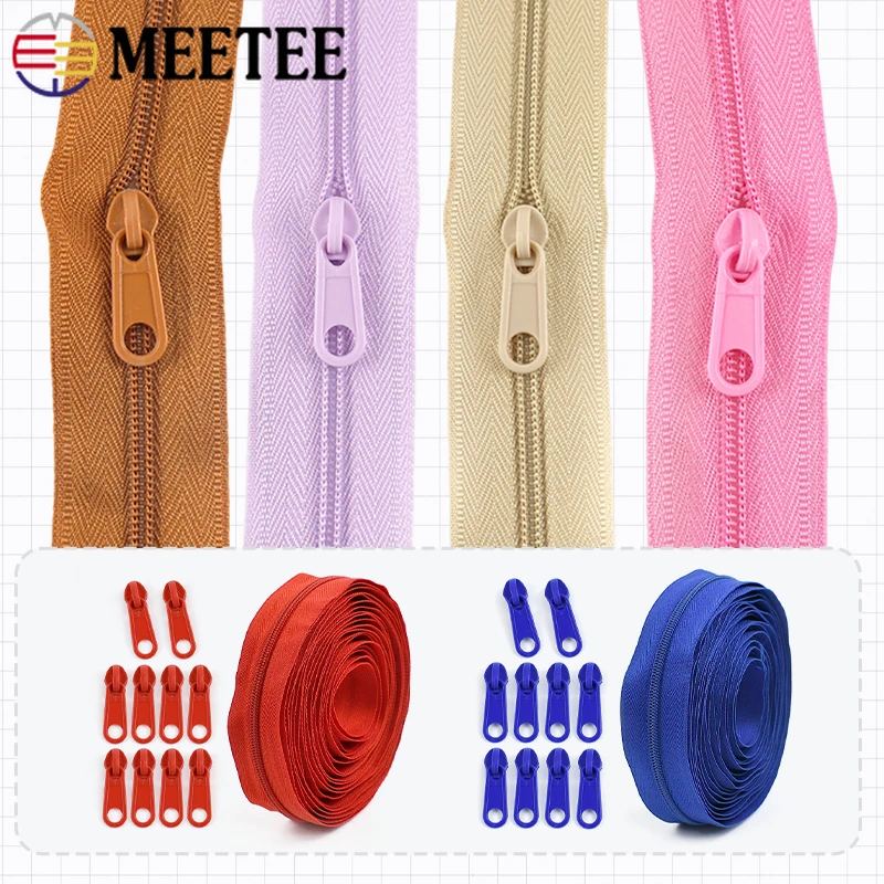 

1/2Sets Meetee 3# Nylon Zipper for Sewing Clothes Closure Zippers By Meter with Zips Puller Replacement Repair Kits Accessories