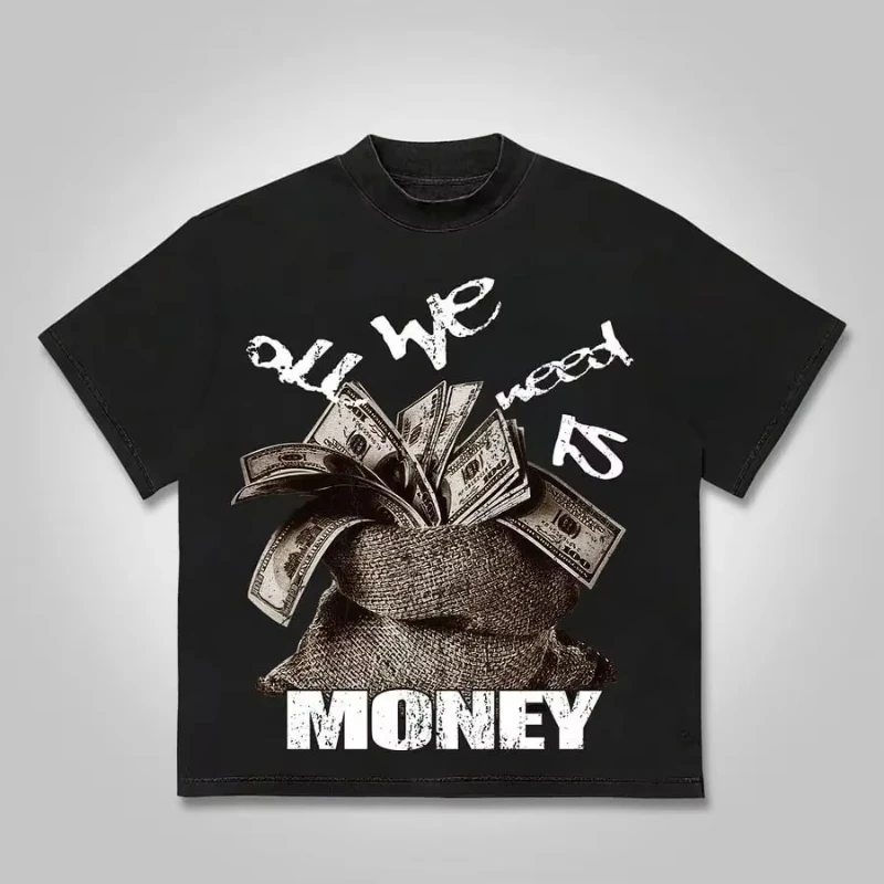 2025 جديد الأصلي على الطراز الأمريكي موضة العلامة التجارية مملة غطاء رأس أسود مشاكل قصيرة الأكمام الرجال والنساء ريترو نصف كم تي شيرت