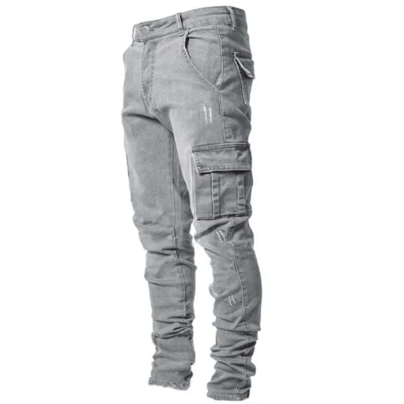 Men's Casual Slim fitting Denim Trousers Side Pocket Small Foot Tight Jeans Long Pants   for Men Jeans for Men