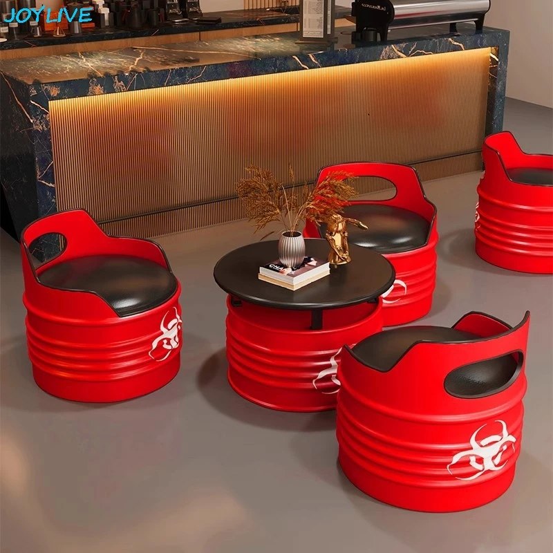 

Industrial Wind Design Sofa Chair Network Red Creative Iron Art Oil Bucket Can Be Used For Milk Tea Shop Coffee Shop Home Sofa