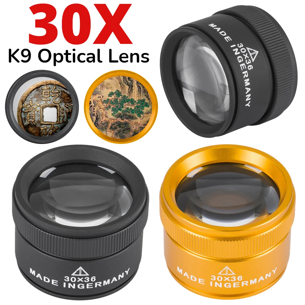 30X 36mm Magnifying Glass for Precision Work K9 Optical Lens Monocle Watch Magnifier Loupe Handheld Coin Stamps Jewelry Loupe