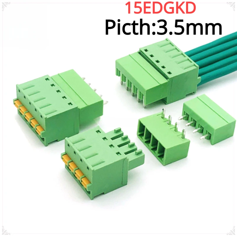 2Sets 15EDG 3.5mm 3.81 Screw Free Plug-in PCB Terminal Block 15EDGKD 3.5MM 3.81mm Spring Press Type Cable Connector 2P 3P 4P-12P