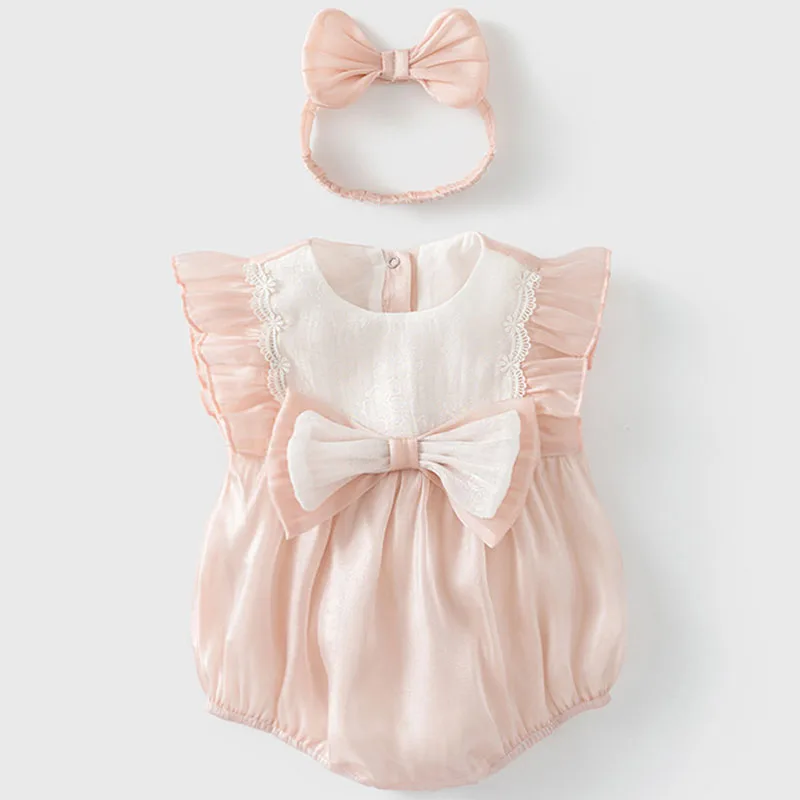 2Piece Sets Summer Newborn Girls Clothes Korean Cute Bow Mesh Sleeveless Cotton Bodysuits Jumpsuits Baby Boutique Clothing B153