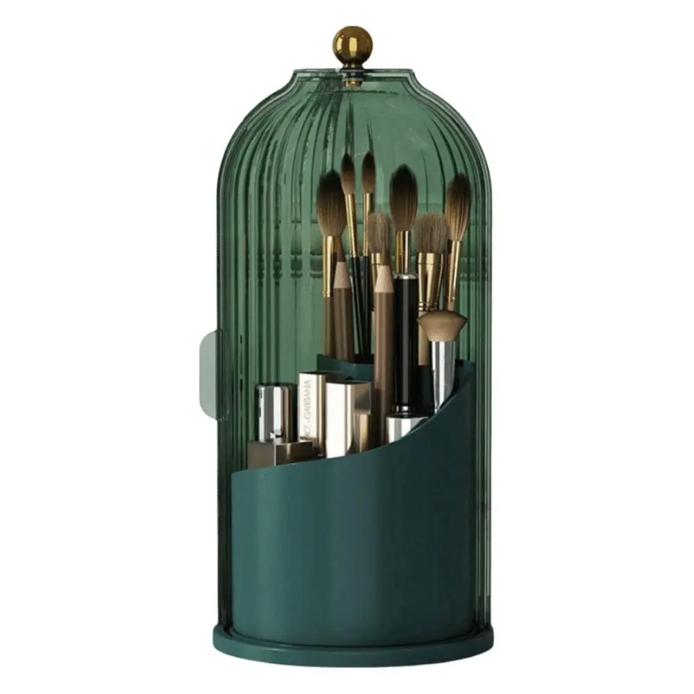 360° Rotating Makeup Brush Holder With Lid Dustproof Large Capacity Luxury Cosmetic Organizer Transparent Lipstick Container