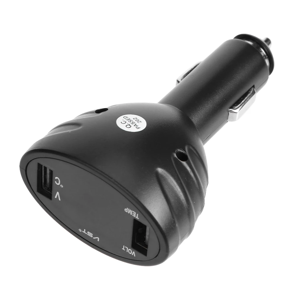 3 in1 Car Cigarette 12V Dual USB Charger LED Thermometer Voltmeter